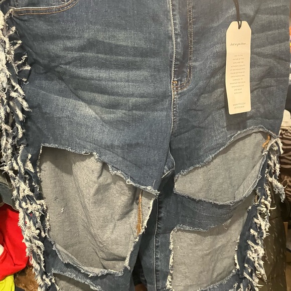 Blue Boyfriend Jeans with Distressed Chain Detail - Picture 6 of 7